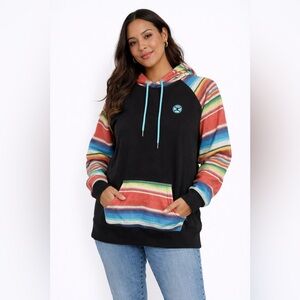 HOOEY Tijuana Serape Stripe Western Drawstring Hoodie – Women’s Sz L